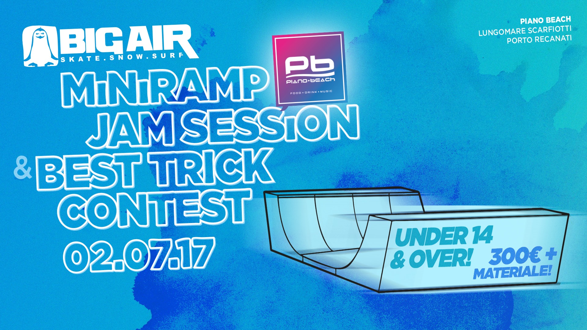 Big Air & Piano Beach Miniramp Skateboard Contest!